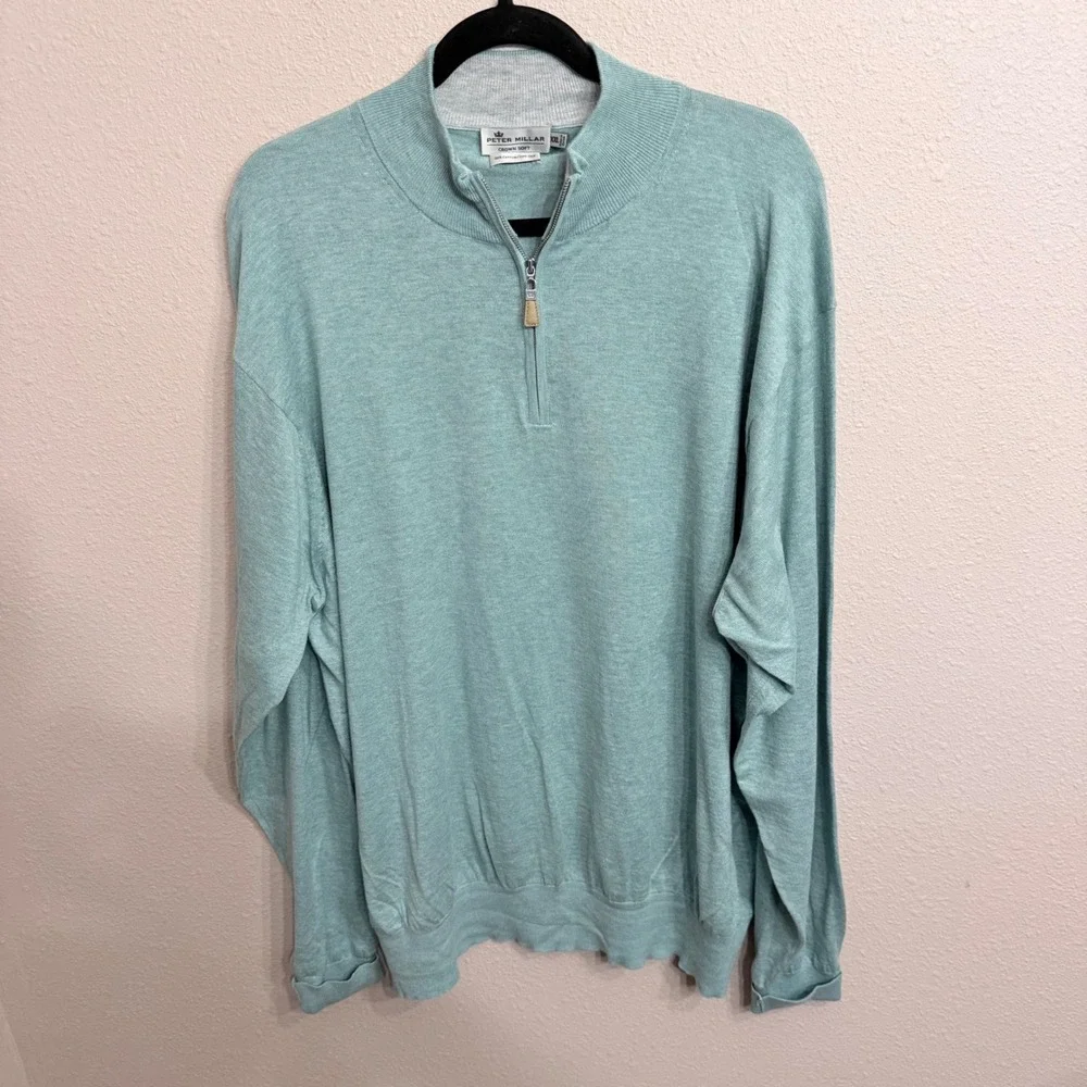 Peter Millar Crown Soft Mens XXL 1/4 Zip Sweater Cotton Silk Mint or Soft Aqua